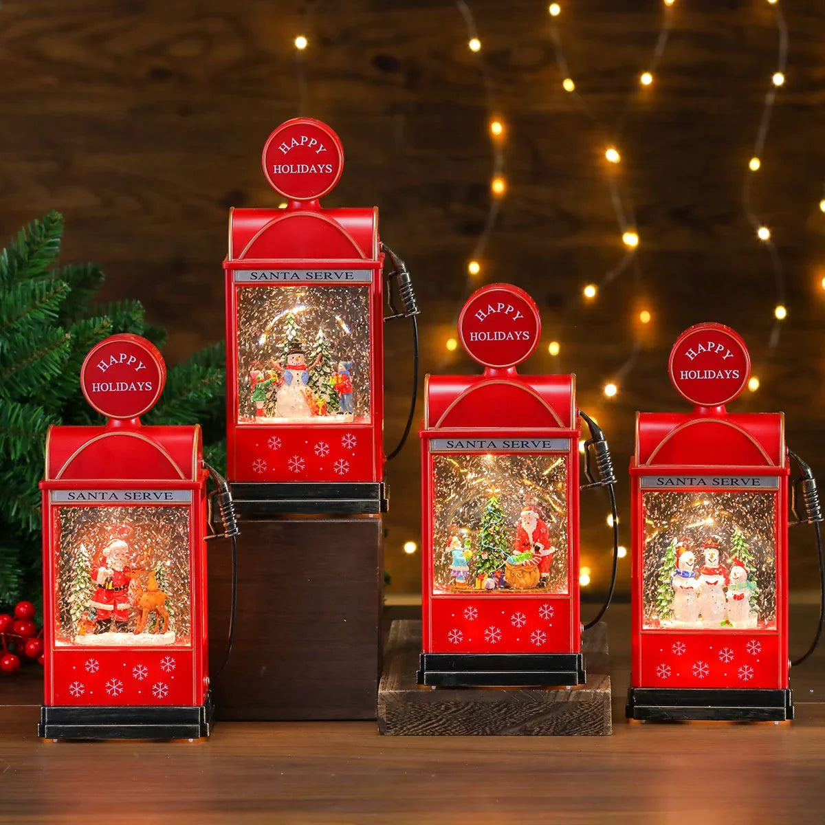 Christmas Lantern Vintage Santa Scene Battery Operated