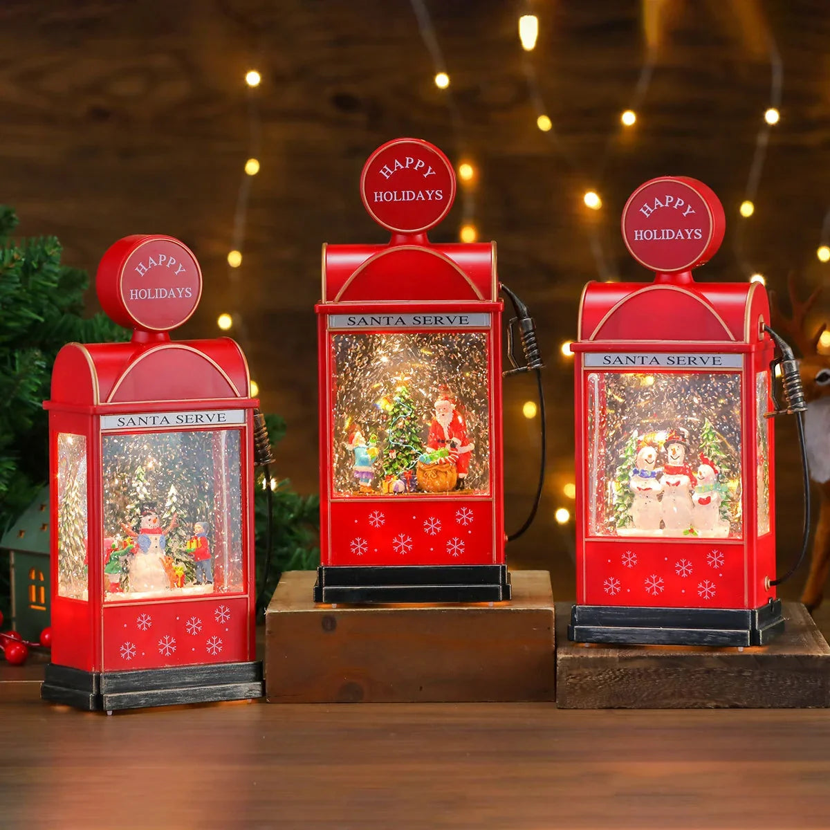 Christmas Lantern Vintage Santa Scene Battery Operated