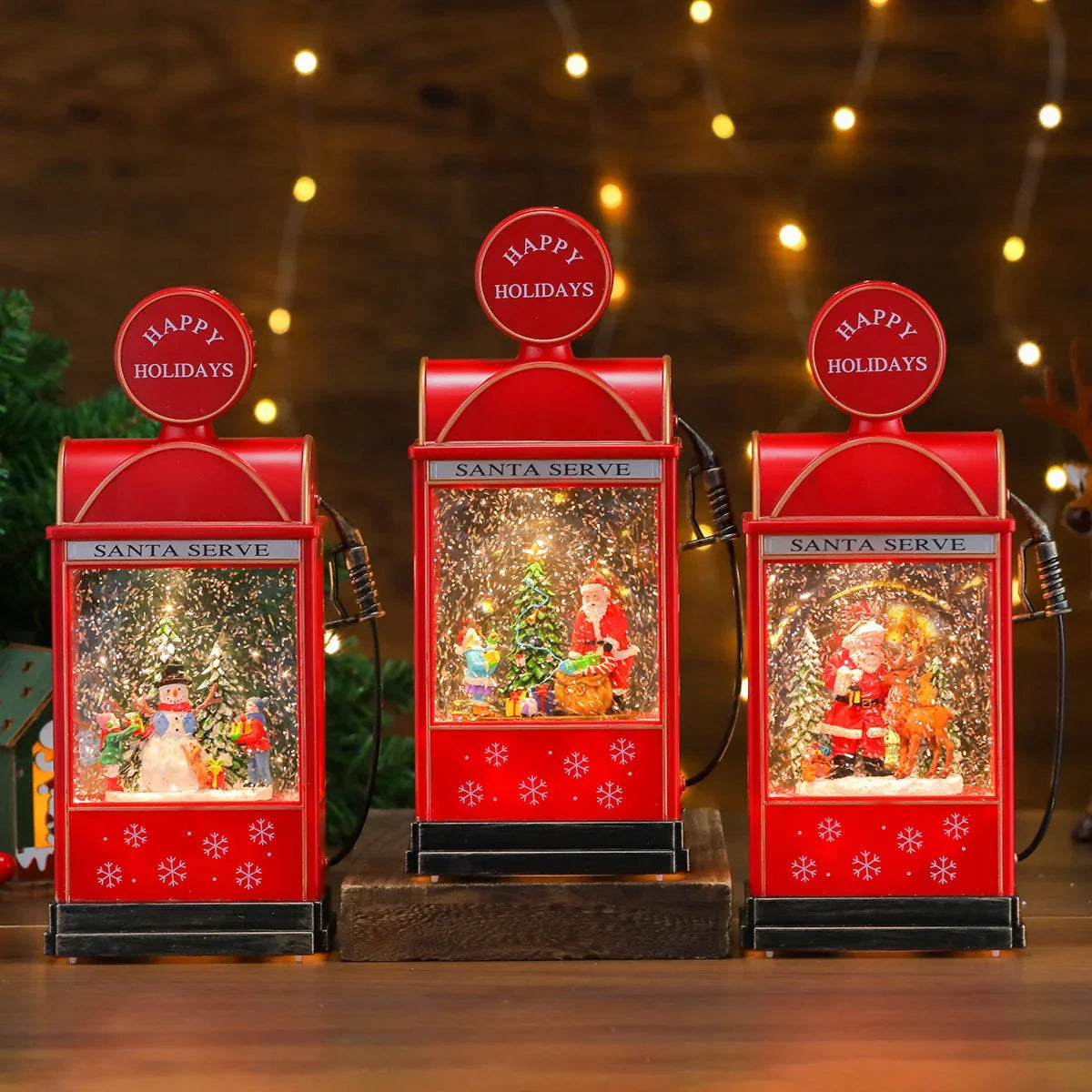 Christmas Lantern Vintage Santa Scene Battery Operated