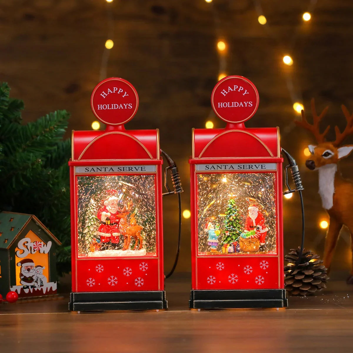 Christmas Lantern Vintage Santa Scene Battery Operated