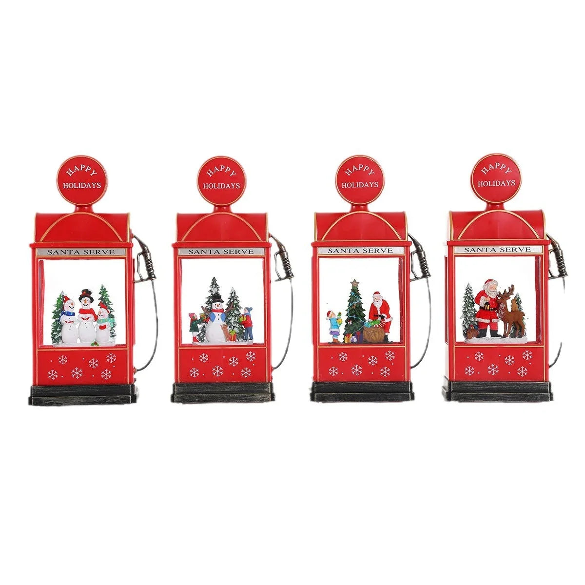 Christmas Lantern Vintage Santa Scene Battery Operated