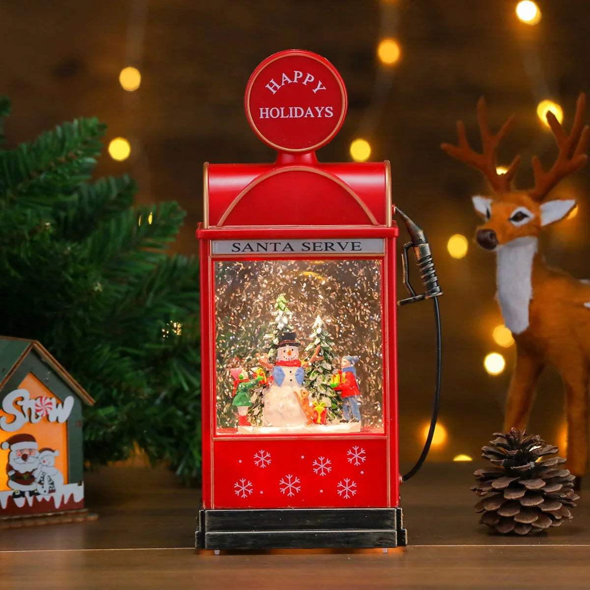 Christmas Lantern Vintage Santa Scene Battery Operated