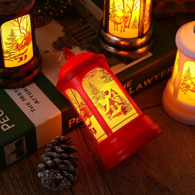 Christmas Lantern Warm LED Santa Motif Hanging Hook