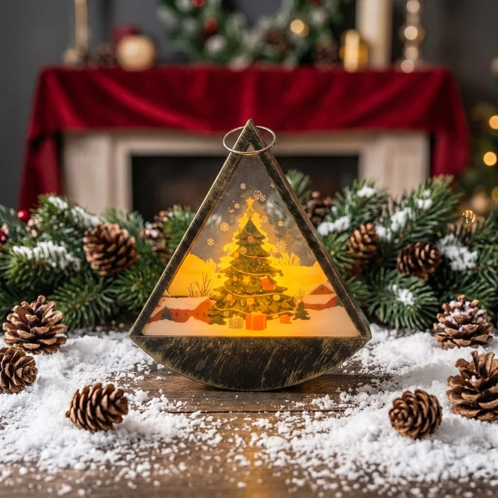 Christmas Light Decoration Triangular Santa Scene Warm White
