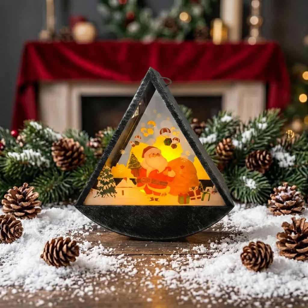 Christmas Light Decoration Triangular Santa Scene Warm White