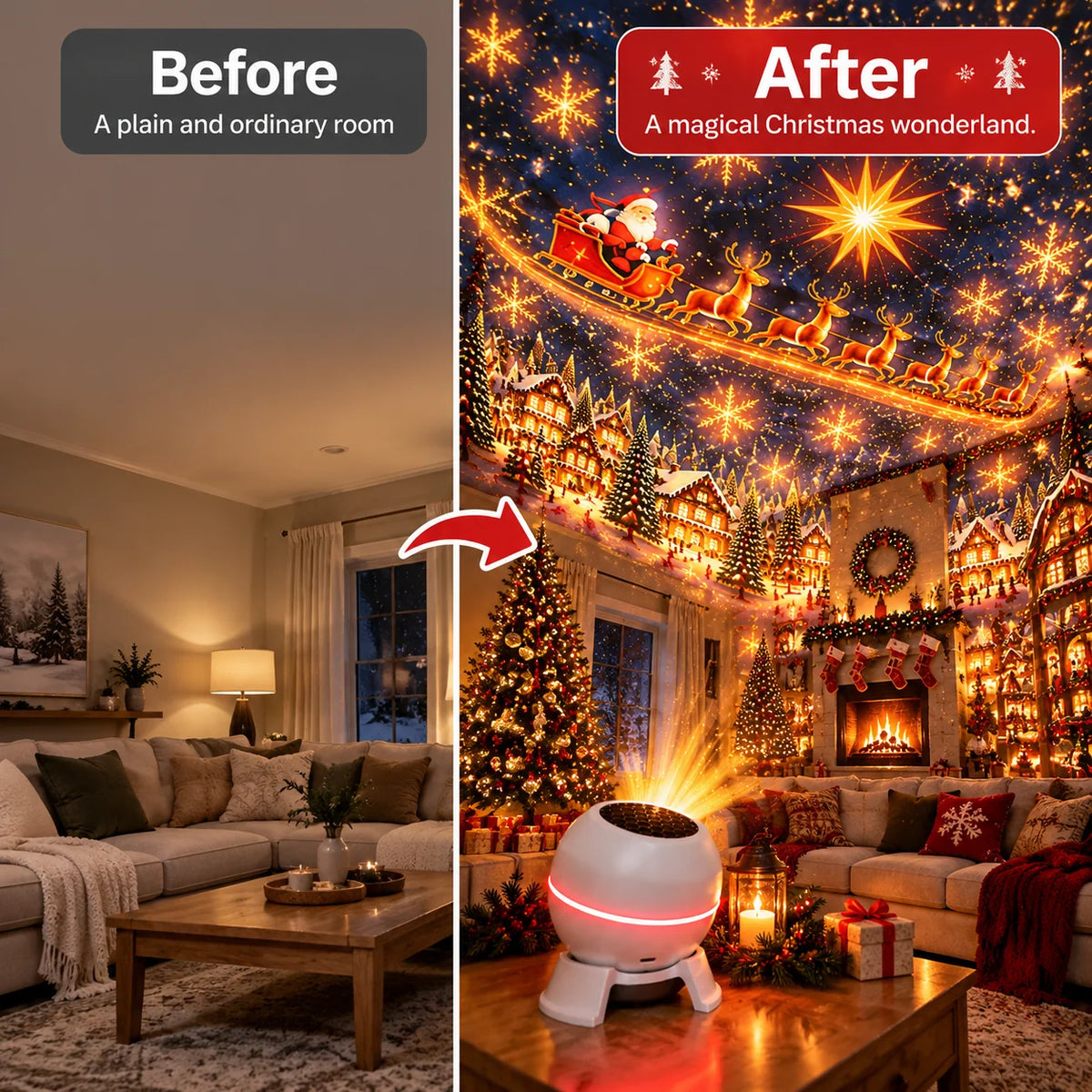 Christmas Light Projector Moving Holiday Scenes USB Powered Indoor Use