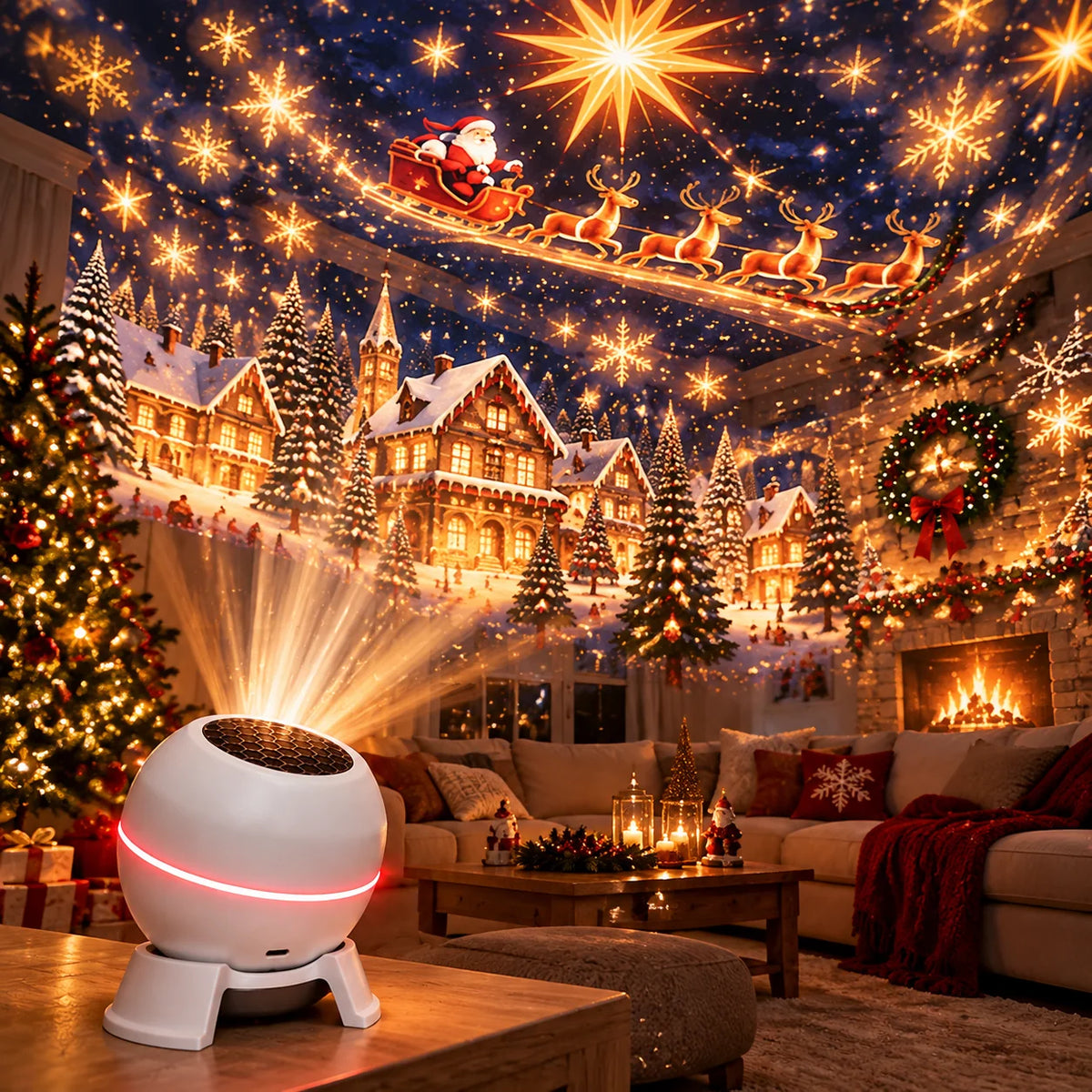 Christmas Light Projector Moving Holiday Scenes USB Powered Indoor Use