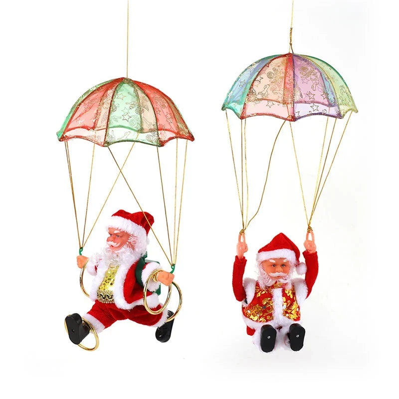 Christmas Ornament Parachuting Santa Musical Easy To Hang