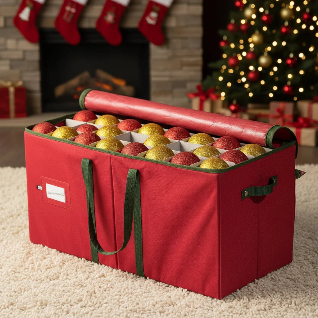 Christmas Ornament Storage Box Divided Cells & Removable Dividers