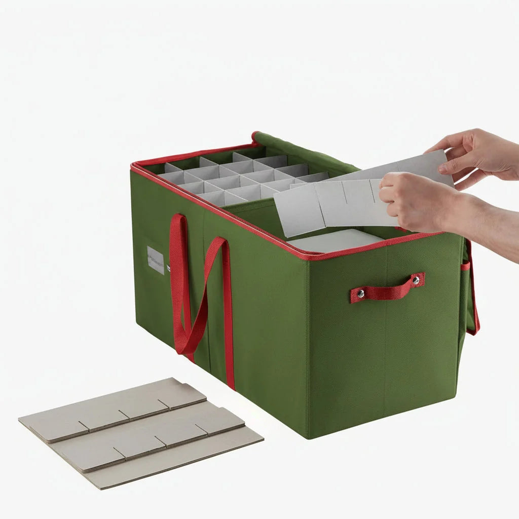 Christmas Ornament Storage Box Divided Cells & Removable Dividers