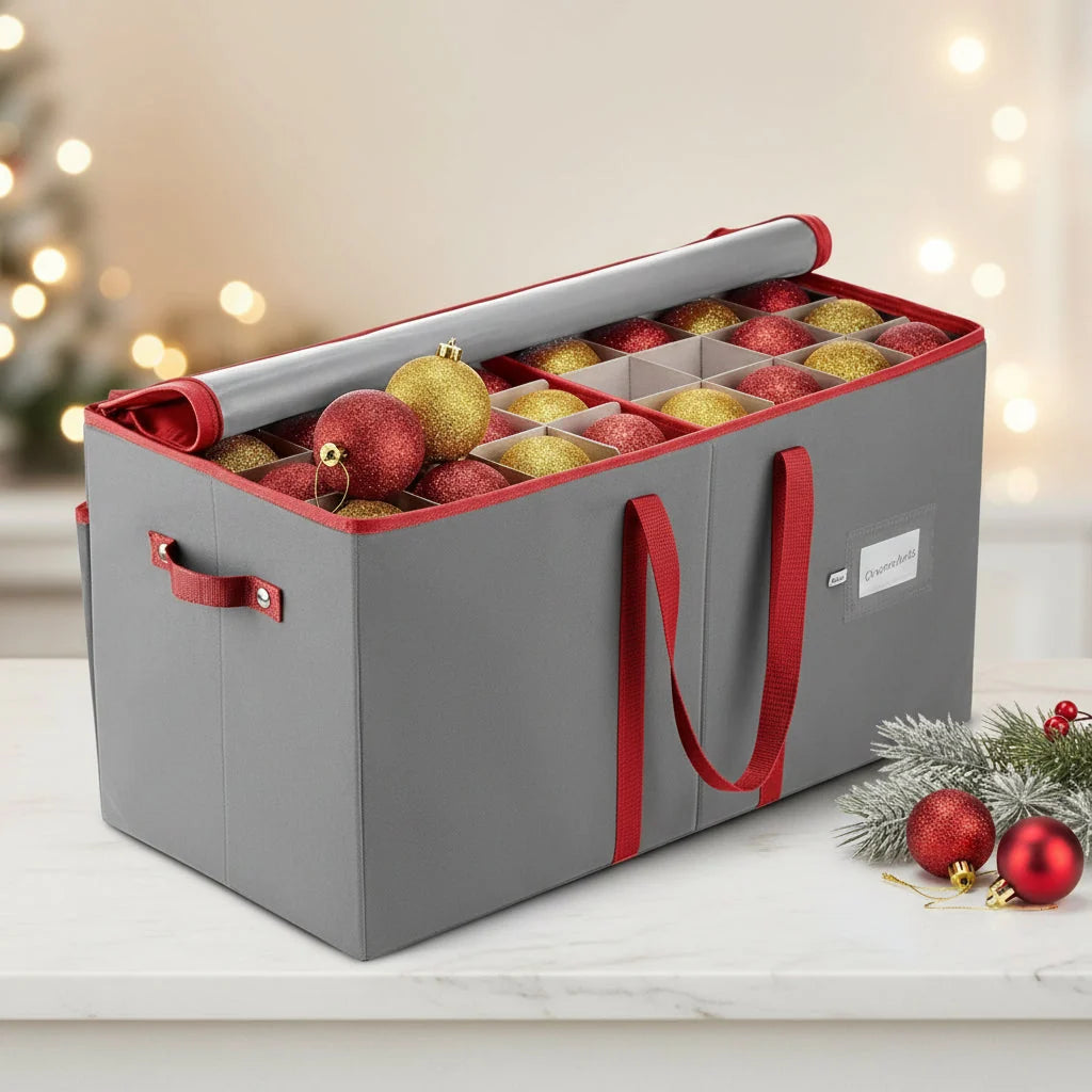 Christmas Ornament Storage Box Divided Cells & Removable Dividers