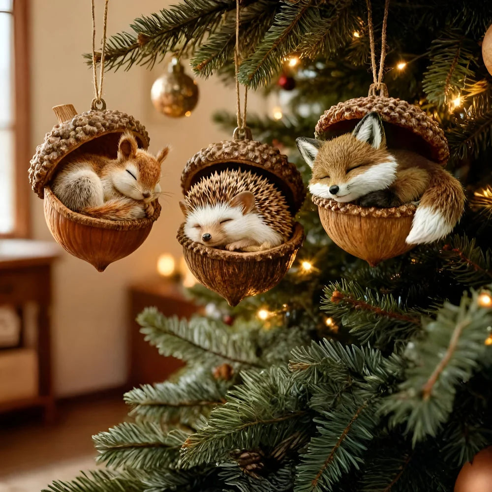 Christmas Ornaments Woodland Felt & Wood-Effect Set of 6