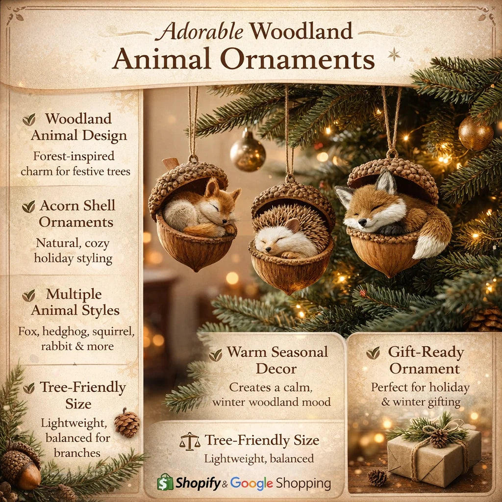 Christmas Ornaments Woodland Felt & Wood-Effect Set of 6