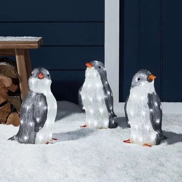 Christmas Penguin Decoration Lighted Weather-Resistant Set of 3