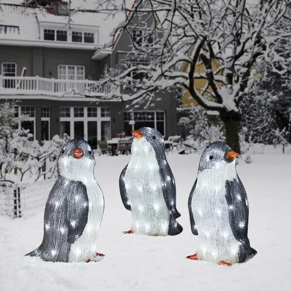 Christmas Penguin Decoration Lighted Weather-Resistant Set of 3