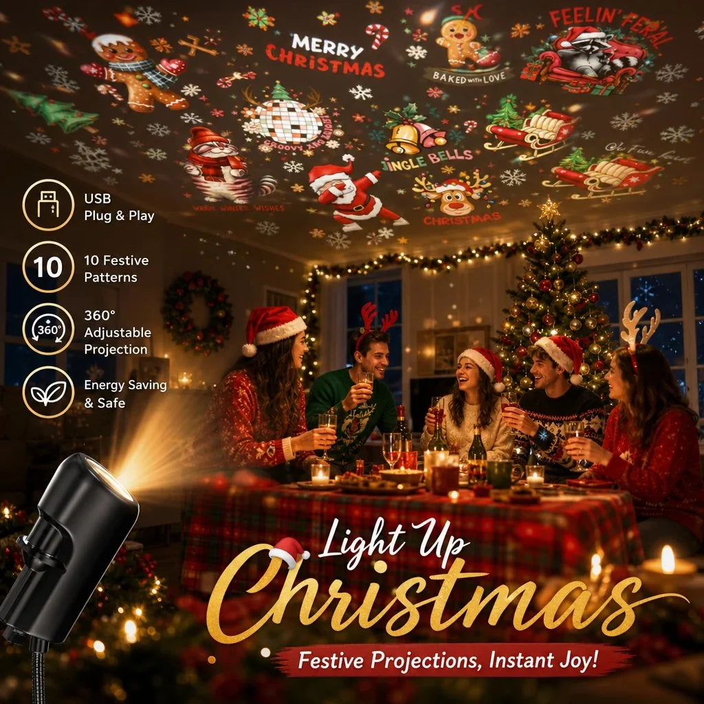 Christmas Projector Light 10 Festive Scenes Plug-And-Play Setup