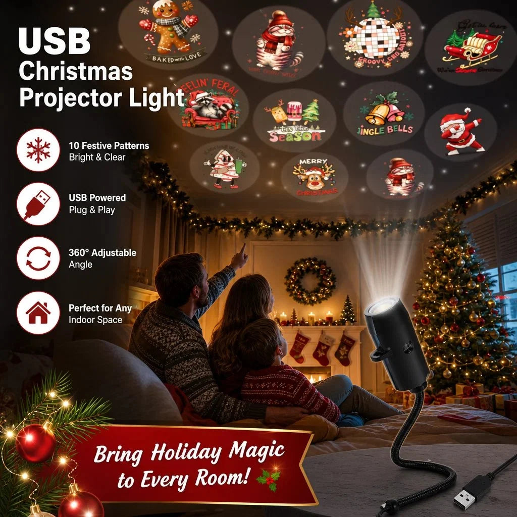 Christmas Projector Light 10 Festive Scenes Plug-And-Play Setup