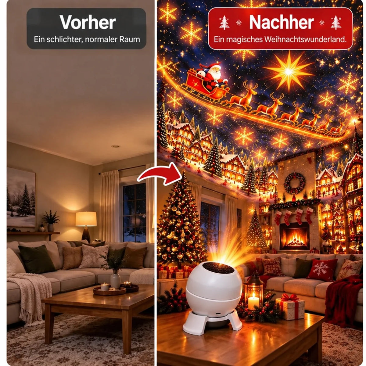 Christmas Projector Night Light USB Powered Wall & Ceiling Projection