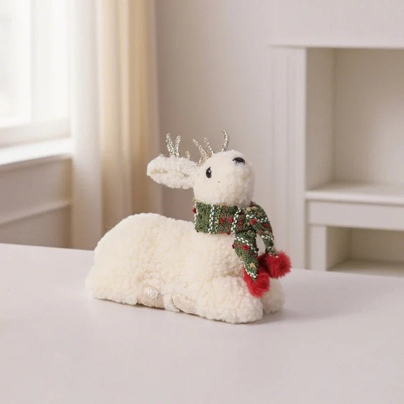Christmas Reindeer Figurine Tabletop 11.8 Inch Scarf & Garland