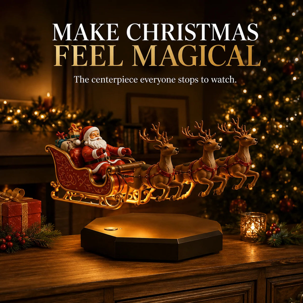 Christmas Sleigh Decoration Magnetic Floating Illuminated Base