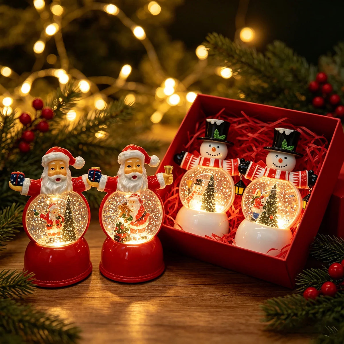 Christmas Snow Globe Santa Figurine LED Light Durable