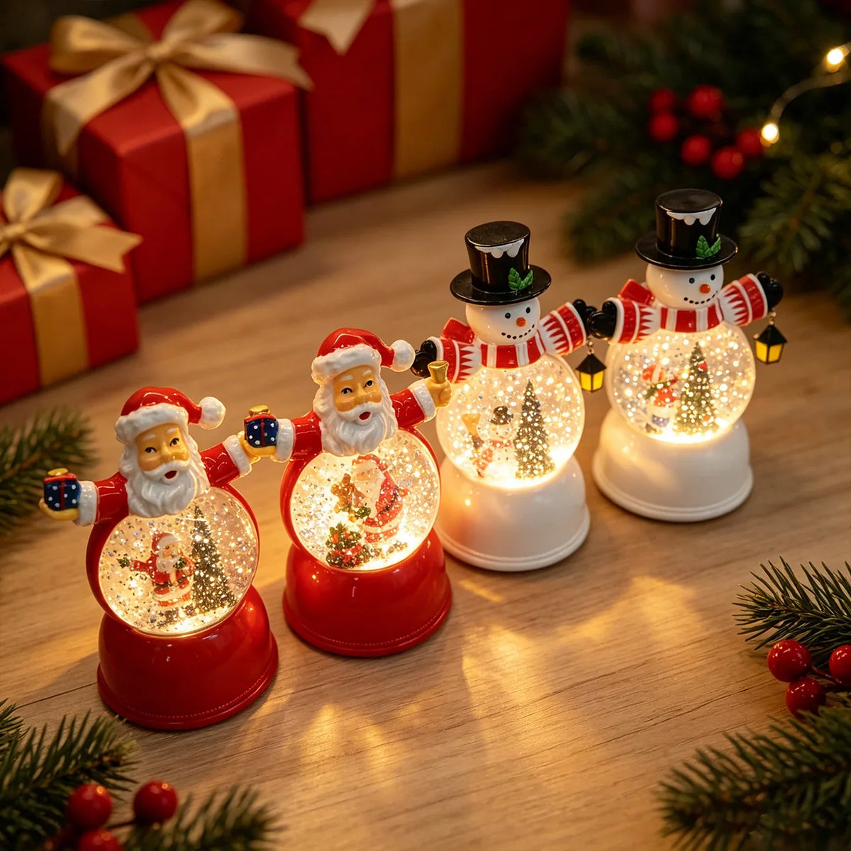 Christmas Snow Globe Santa Figurine LED Light Durable