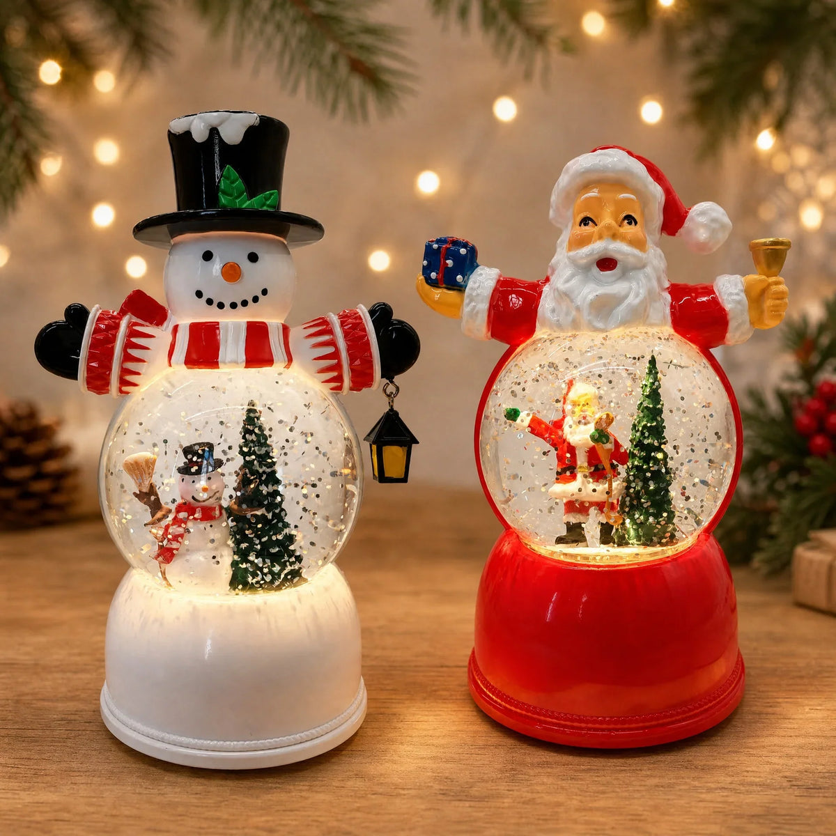 Christmas Snow Globe Santa Figurine LED Light Durable