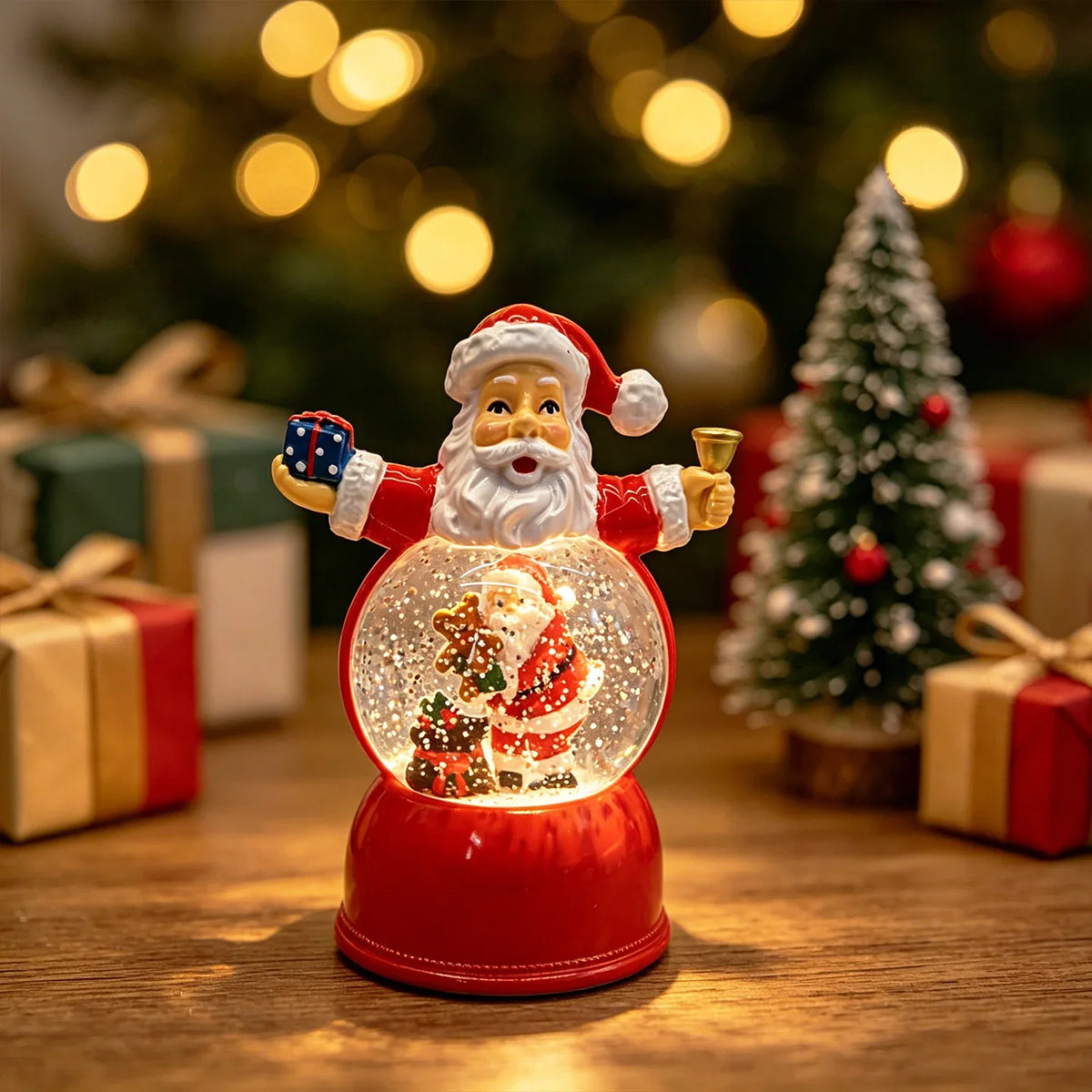 Christmas Snow Globe Santa Figurine LED Light Durable