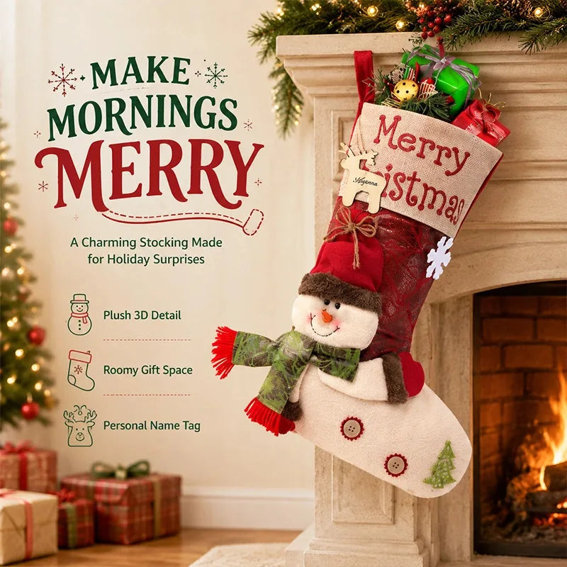 Christmas Stocking 3D Character Design Stitched Lettering