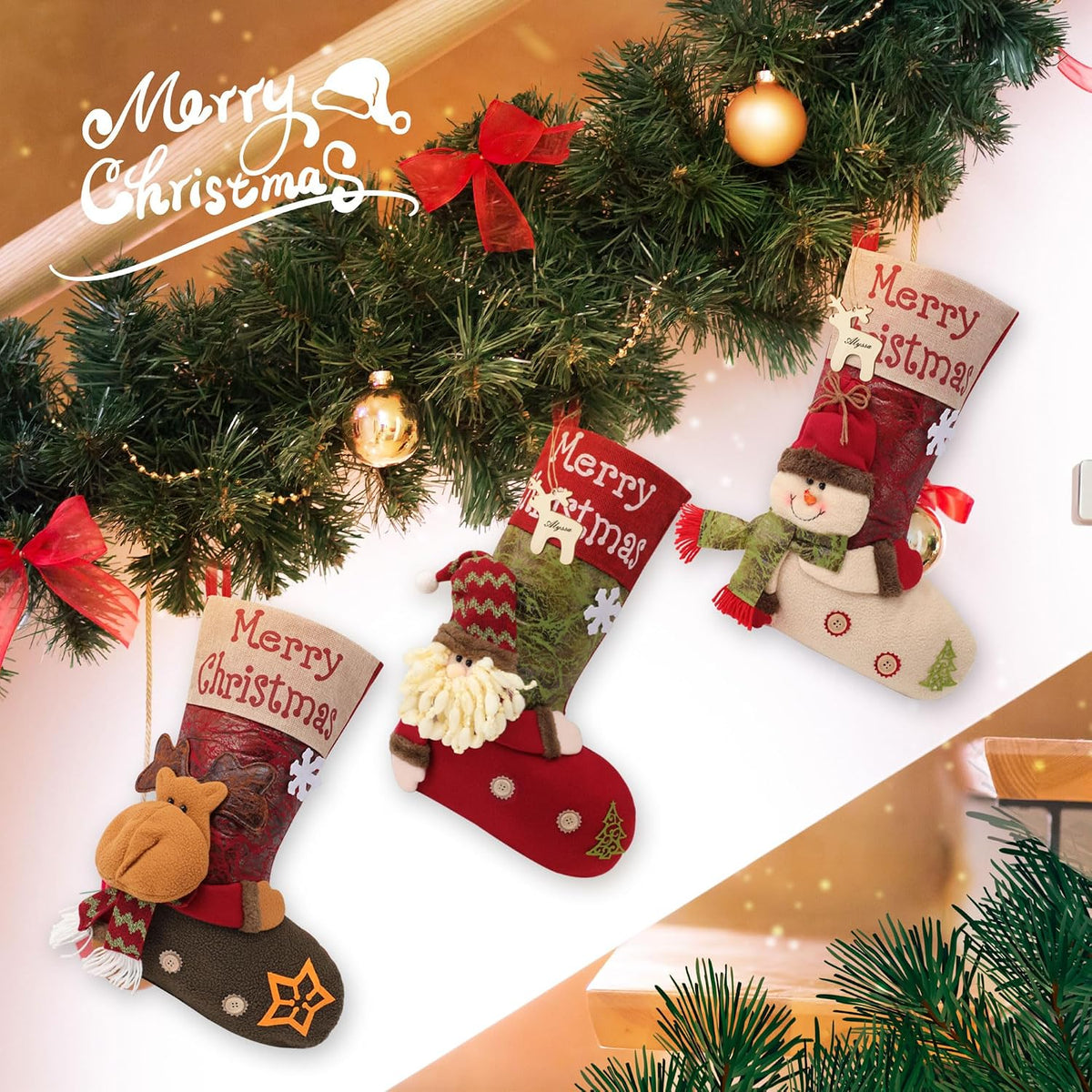 Christmas Stocking 3D Character Design Stitched Lettering