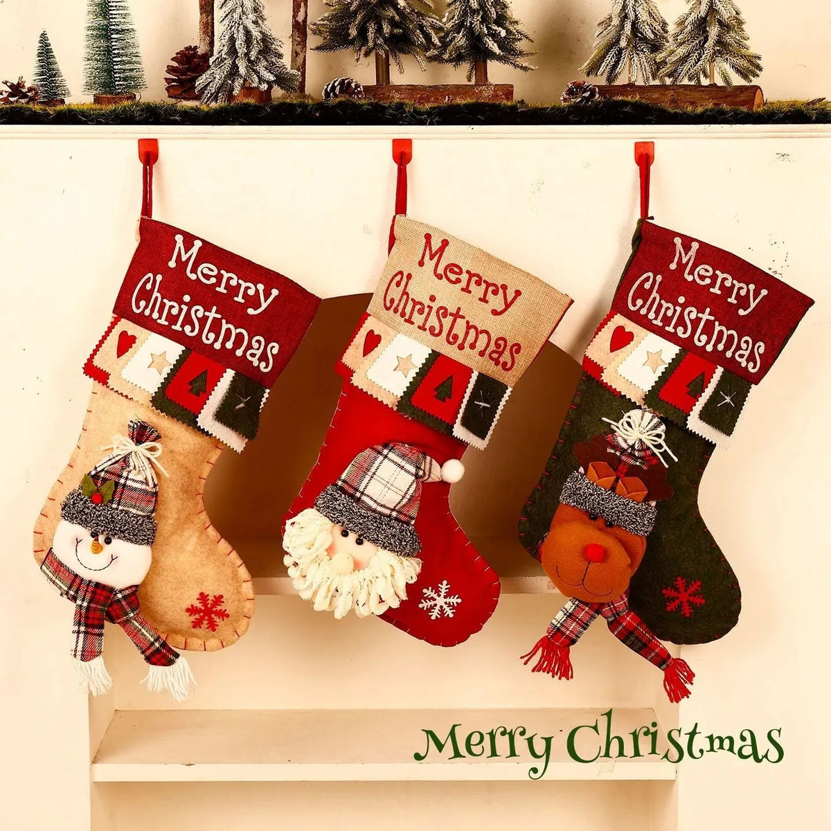 Christmas Stocking 3D Character Design Stitched Lettering