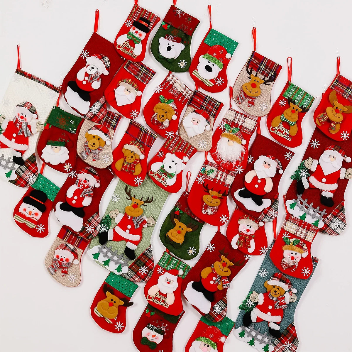 Christmas Stocking Durable Soft Fabric Santa & Snowflake Design