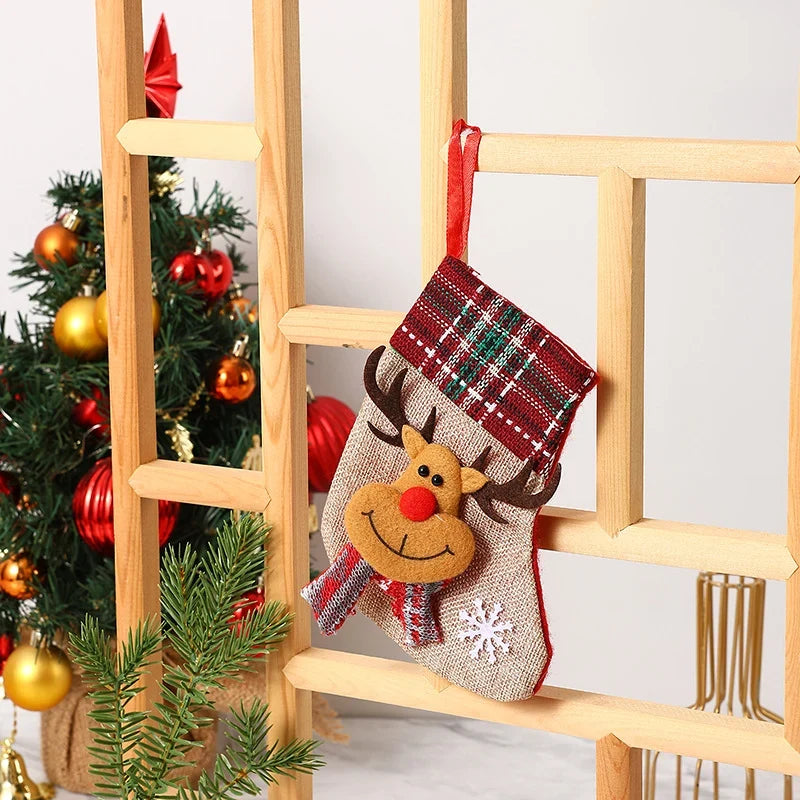 Christmas Stocking Durable Soft Fabric Santa & Snowflake Design