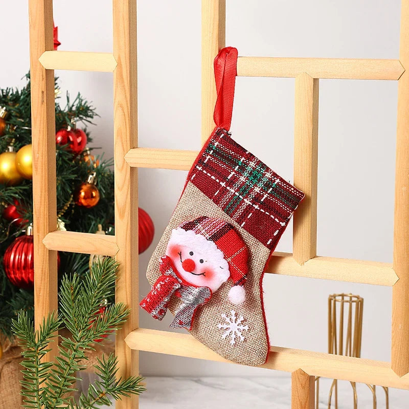Christmas Stocking Durable Soft Fabric Santa & Snowflake Design