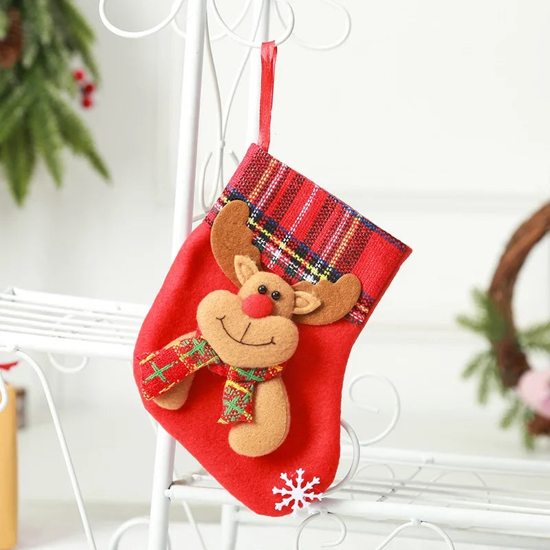 Christmas Stocking Durable Soft Fabric Santa & Snowflake Design