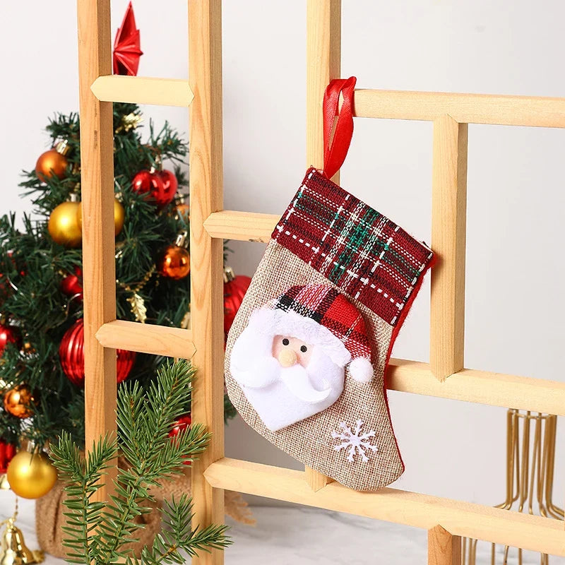 Christmas Stocking Durable Soft Fabric Santa & Snowflake Design
