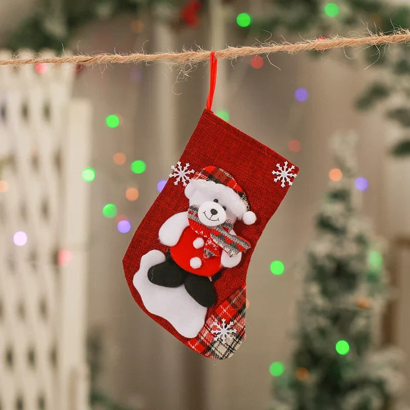 Christmas Stocking Durable Soft Fabric Santa & Snowflake Design