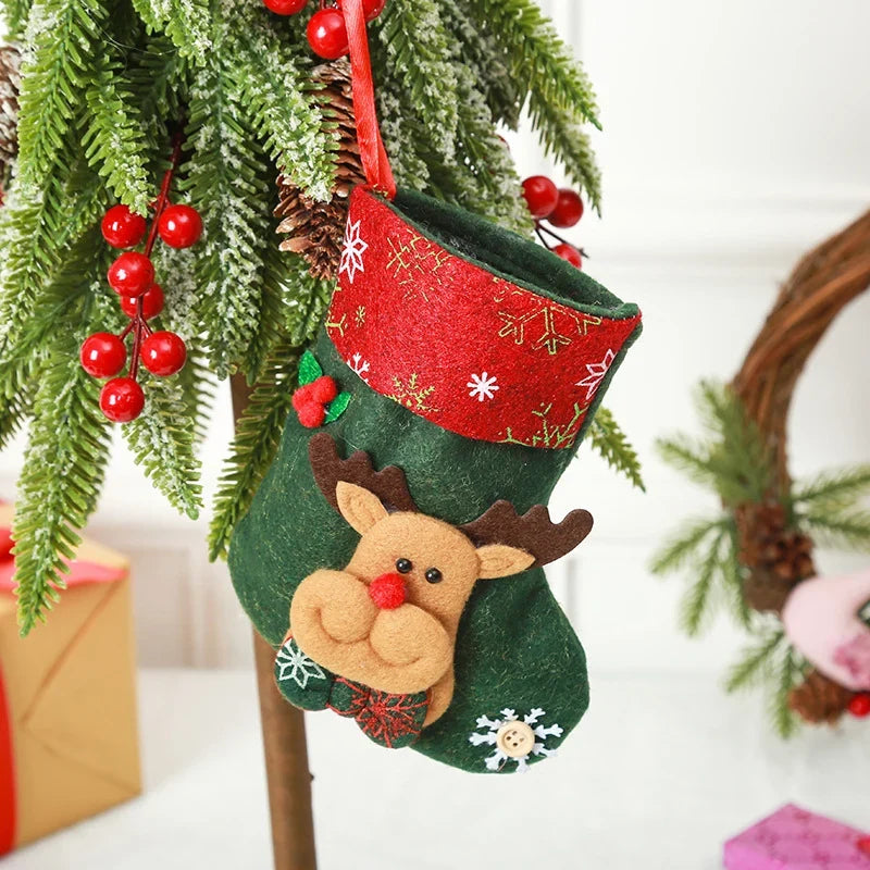 Christmas Stocking Durable Soft Fabric Santa & Snowflake Design