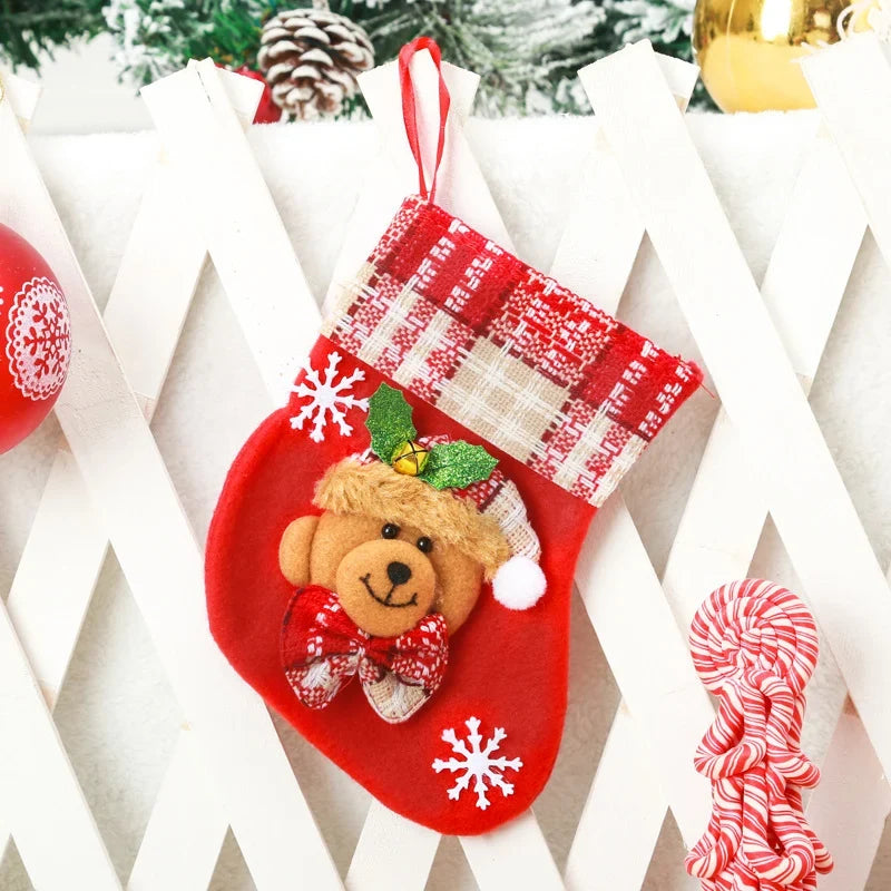 Christmas Stocking Durable Soft Fabric Santa & Snowflake Design