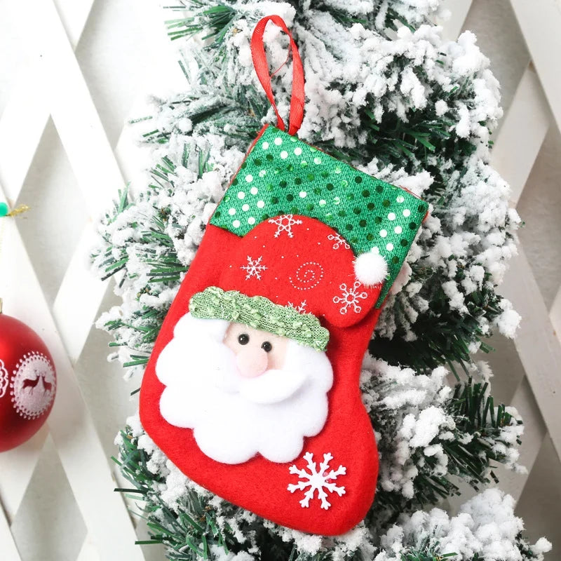 Christmas Stocking Durable Soft Fabric Santa & Snowflake Design