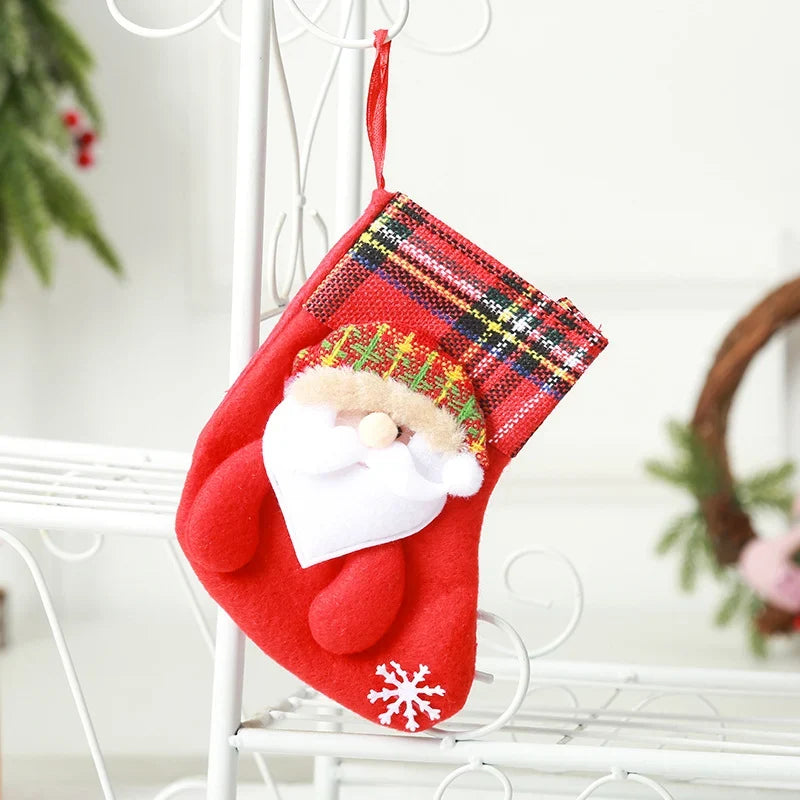 Christmas Stocking Durable Soft Fabric Santa & Snowflake Design