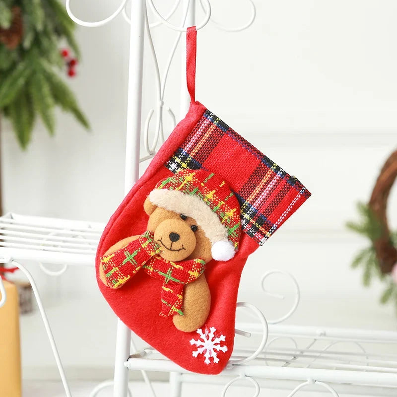 Christmas Stocking Durable Soft Fabric Santa & Snowflake Design