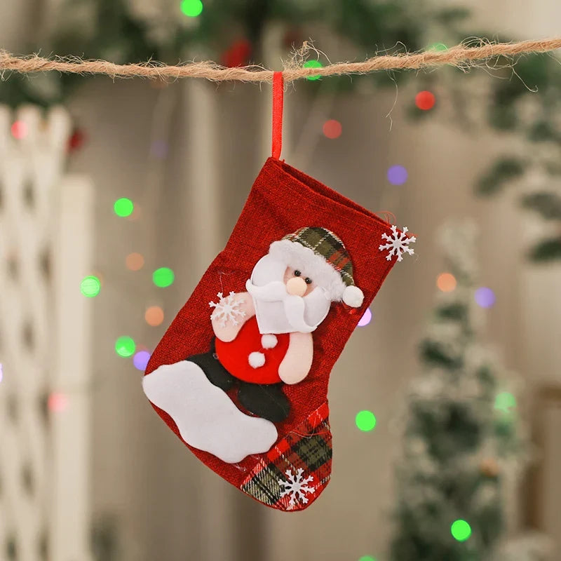 Christmas Stocking Durable Soft Fabric Santa & Snowflake Design