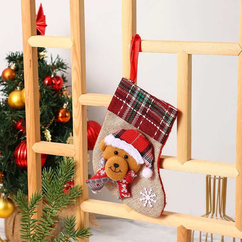 Christmas Stocking Durable Soft Fabric Santa & Snowflake Design