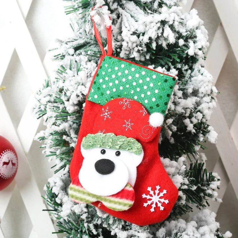 Christmas Stocking Durable Soft Fabric Santa & Snowflake Design