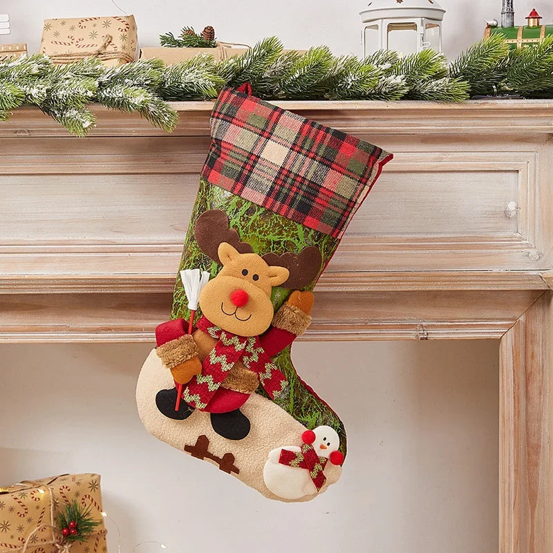 Christmas Stocking Durable Soft Fabric Santa & Snowflake Design