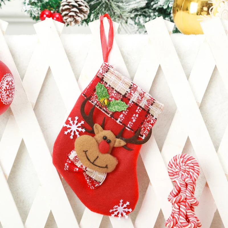 Christmas Stocking Durable Soft Fabric Santa & Snowflake Design