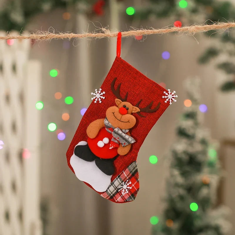 Christmas Stocking Durable Soft Fabric Santa & Snowflake Design