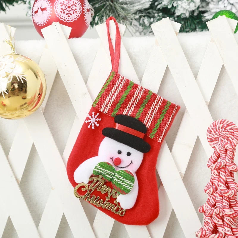 Christmas Stocking Durable Soft Fabric Santa & Snowflake Design