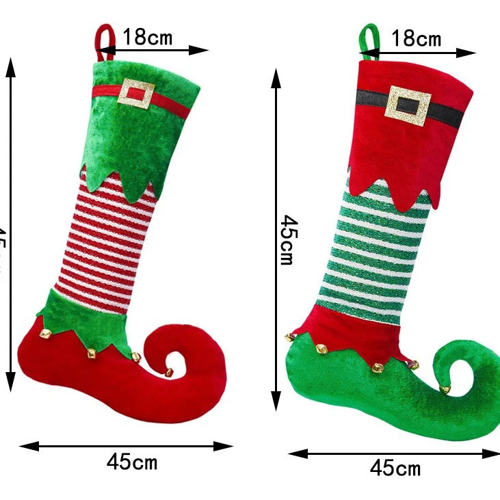 Christmas Stocking Santa Motif Soft Fabric Hanging Loop